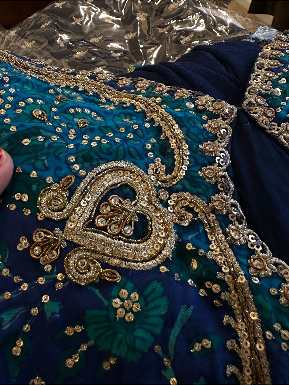 Women's Navy Blue Embroidered Anarkali Dress - Picture 9 of 10